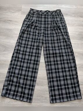 NWT Halara Black White Plaid Houndstooth High Waisted Wide Leg Pants Petite M⁠